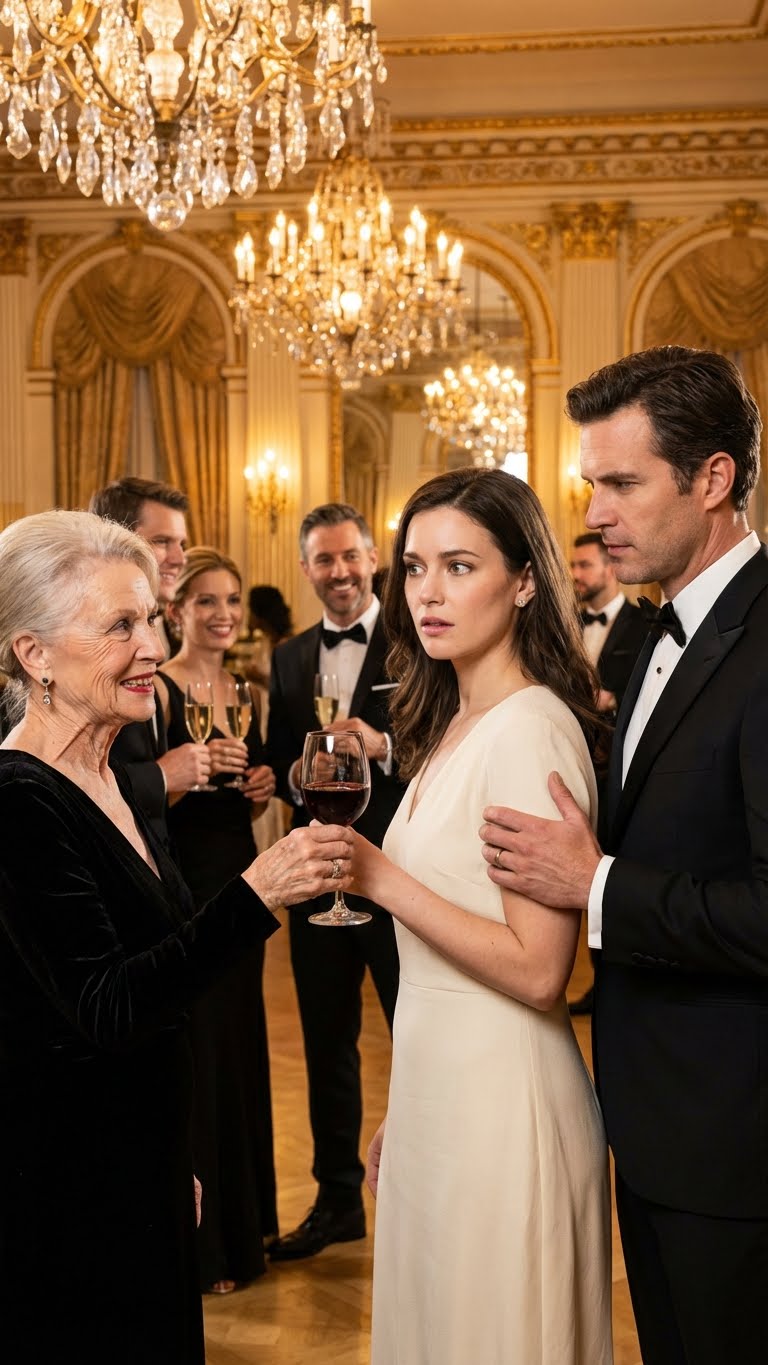 At my engagement party, my future mother-in-law insisted I drink the special wine she poured herself. ‘To new beginnings,’ she beamed. As I raised the glass, my fiancé bumped my elbow—hard. Once, then twice. Our code for ‘Poison’. I froze, smiled at her, and said, ‘In my culture, the elder must drink first to bless the union.’ I handed the glass back to her. Her hands started shaking so hard the glass shattered.