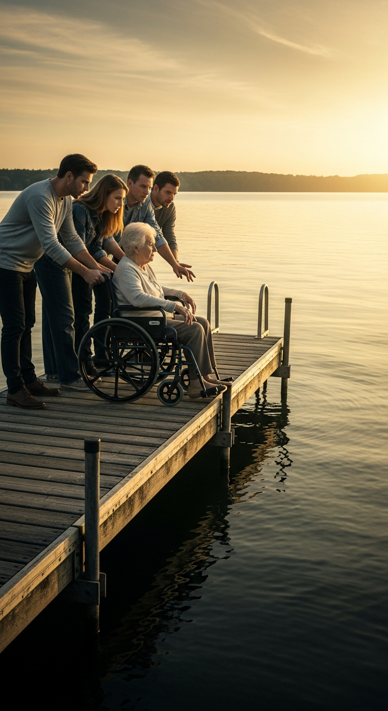 My children pushed my wheelchair into the lake and said, “She drowned — now we get the $11 million.” They thought I was a helpless old woman, forgetting I grew up on the Atlantic. While they celebrated, I quietly swam to shore. Now they think I’m a ghost — but I’m not. “I’m the woman who’s about to take everything back,” I whisper.