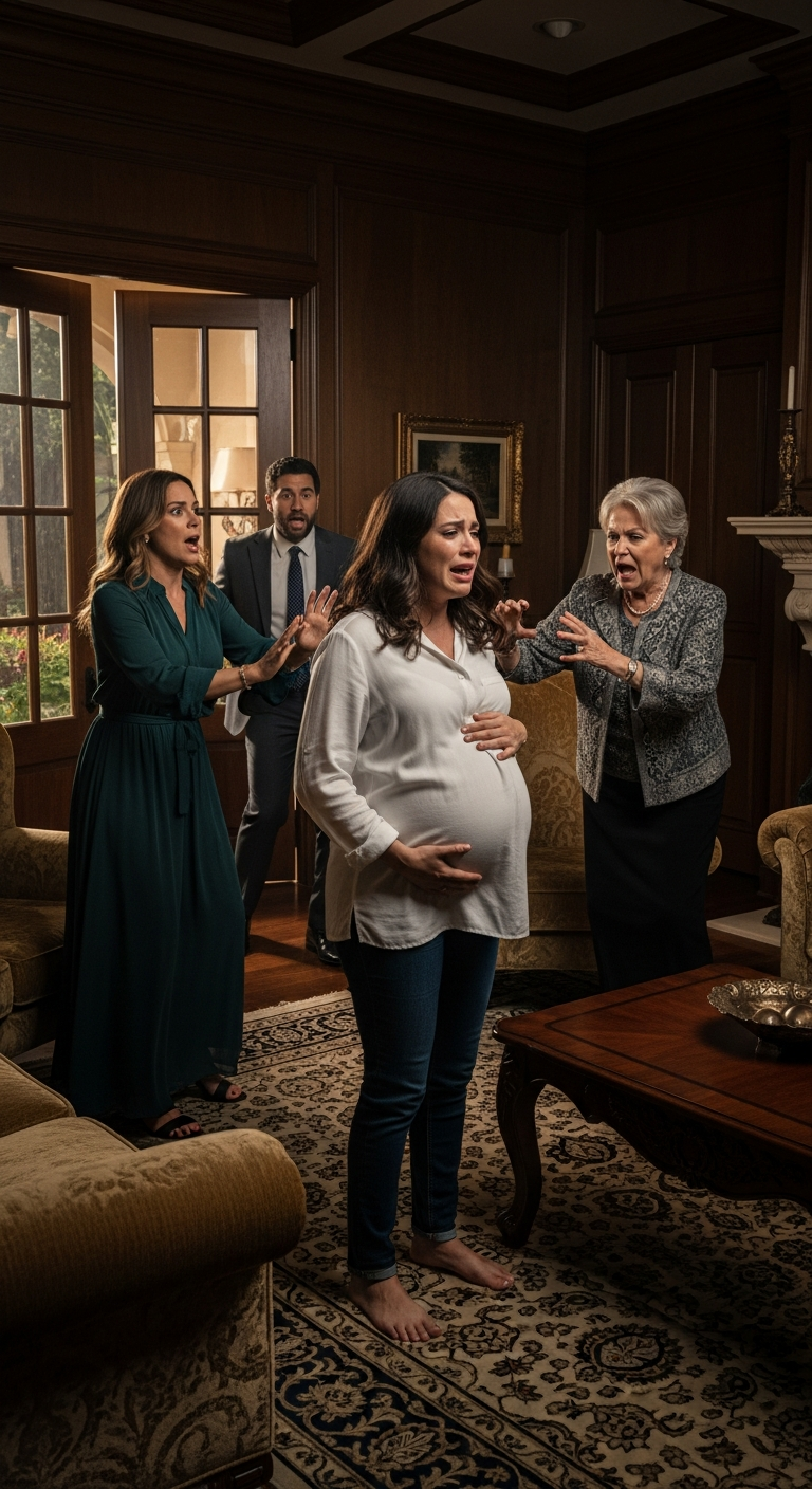 When I was 8 months pregnant, my mother-in-law screamed, “you stole my son from me!” then my sister-in-law grabbed my neck, twisted it hard, and shoved me so violently that my belly hit the sharp corner of the table. My water broke instantly. Then she shouted, “this is your punishment!” I cried out in pain—but when my husband ran in & saw everything… the revenge he took shook them to their core…