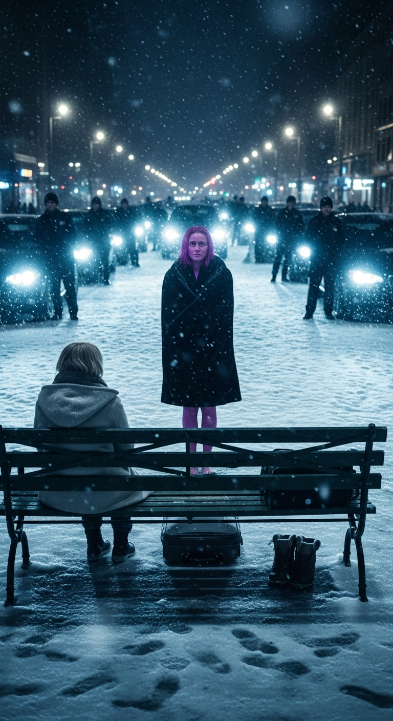 At Christmas eve, my parents threw me out with a suitcase. My sister smirked, ‘Let’s see how you manage!’ I shivered on a snowy bench. Spotting a barefoot, purple-faced woman, I handed her my winter boots. An hour later, 19 black BMWs surrounded me. The woman said just one sentence…