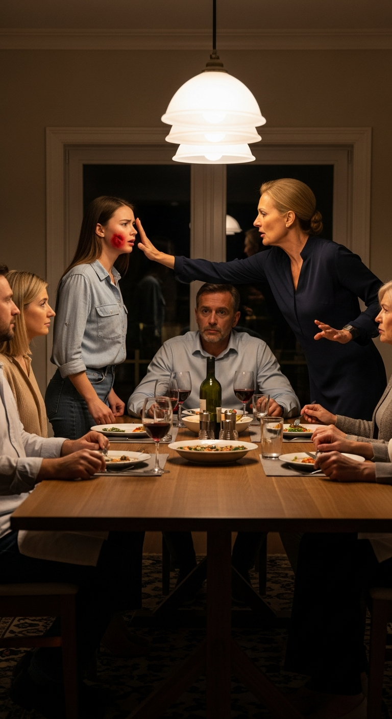 During a family dinner, I accidentally bumped into my stepmother. She slapped me hard in front of my dad and hissed, you’re just like your mother. My dad stayed silent as everyone watched…