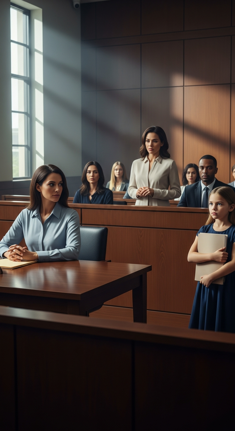 In court, my ex’s new wife said, “she’s a gold digger she only married him for money.” The lawyer agreed. I stayed quiet. Then my daughter stood up and said, “mom, should I tell them what we found in dad’s bank statements?” The lawyer sat back down without a word…