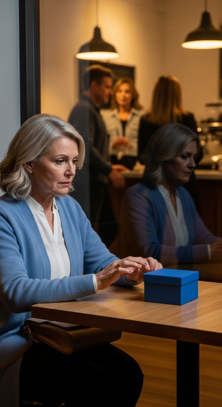 I was at a café with my son and daughter-in-law. While they went to pay the bill, a woman placed a blue box on my table and said, “You’ll need this tonight.” Before I could ask her anything, she disappeared. I hid the box in my bag and went home. When I finally opened it…