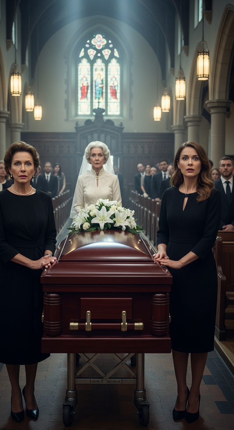 At my father’s funeral, a woman in a wedding dress walked in. “You finally got to see me in white, Daniel,” she whispered to the casket. She was the love he thought had died in the war. As she told their story, my mother, his wife, stood up and walked toward her. What she said next stunned us all.