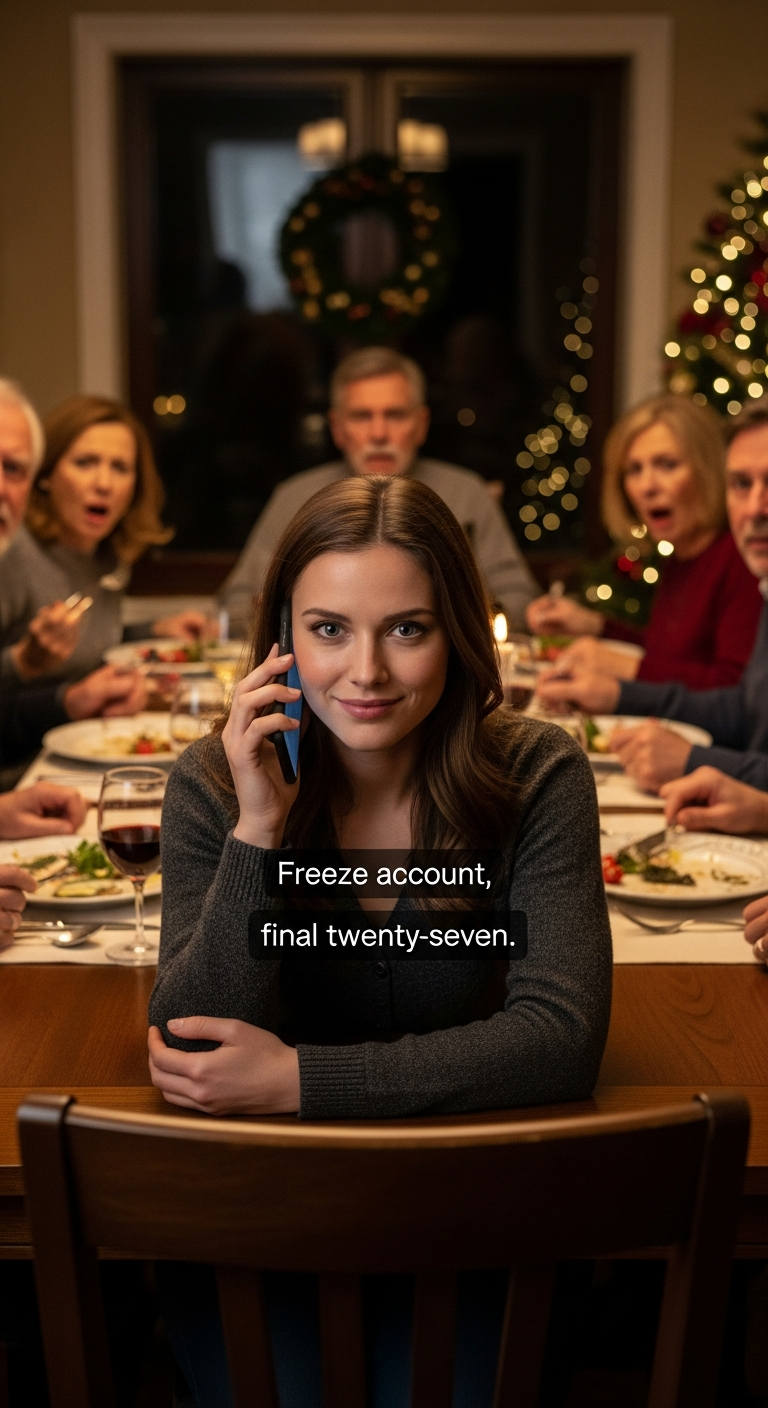 “Stop begging for money,” my parents said at the Christmas dinner. “It’s embarrassing.” Everyone nodded in agreement. I smiled, took out my phone, and called my bank manager. “Freeze account, final 27.” The liars began to expose themselves, and within seconds, the dinner turned into chaos. My parents froze…