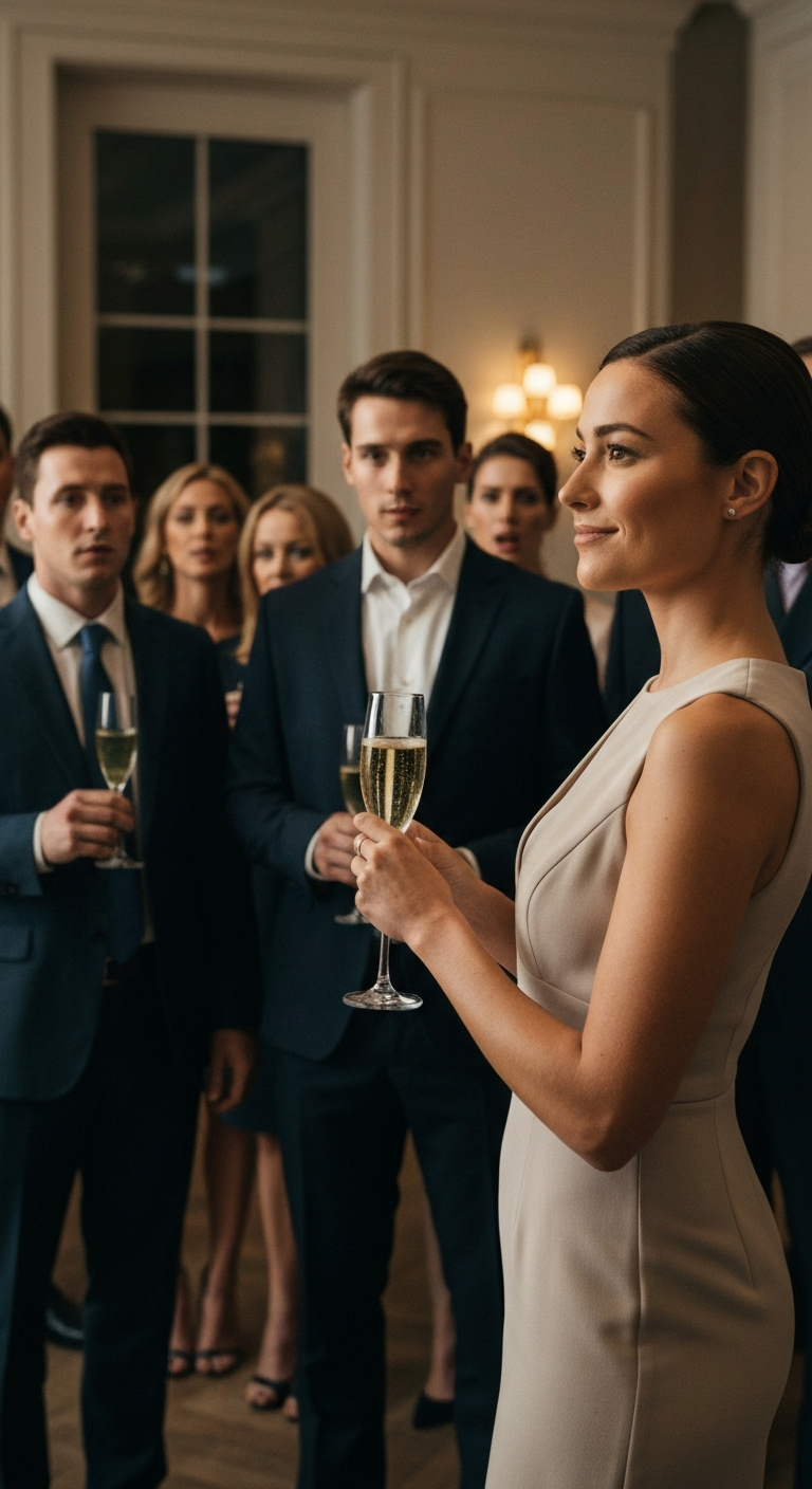 At my brother’s merger party, he thought it’d be funny to introduce me like this: “This is my sister—no real job, no future, just a manual laborer.” Everyone, including our parents, laughed. I didn’t flinch. I just smiled, lifted my glass, and said, “Cheers—this is the last time any of you will see me.” Then I walked. The room went completely silent.