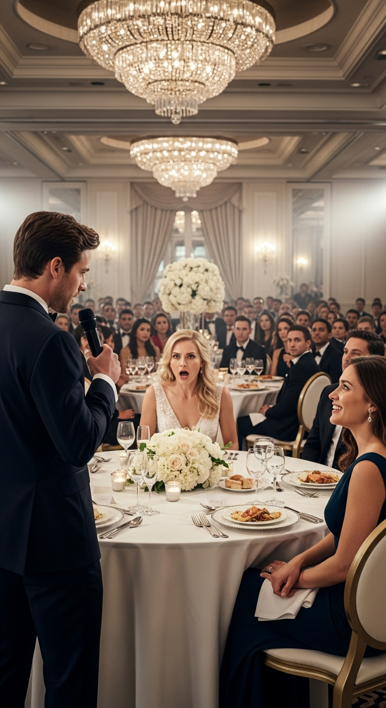 I was seated behind a pillar at my sister’s wedding. Everyone pretended I wasn’t family. Then a stranger sat beside me and said, “Just follow my lead and pretend you’re my date.” When he stood to speak, everyone turned. My sister stopped smiling.