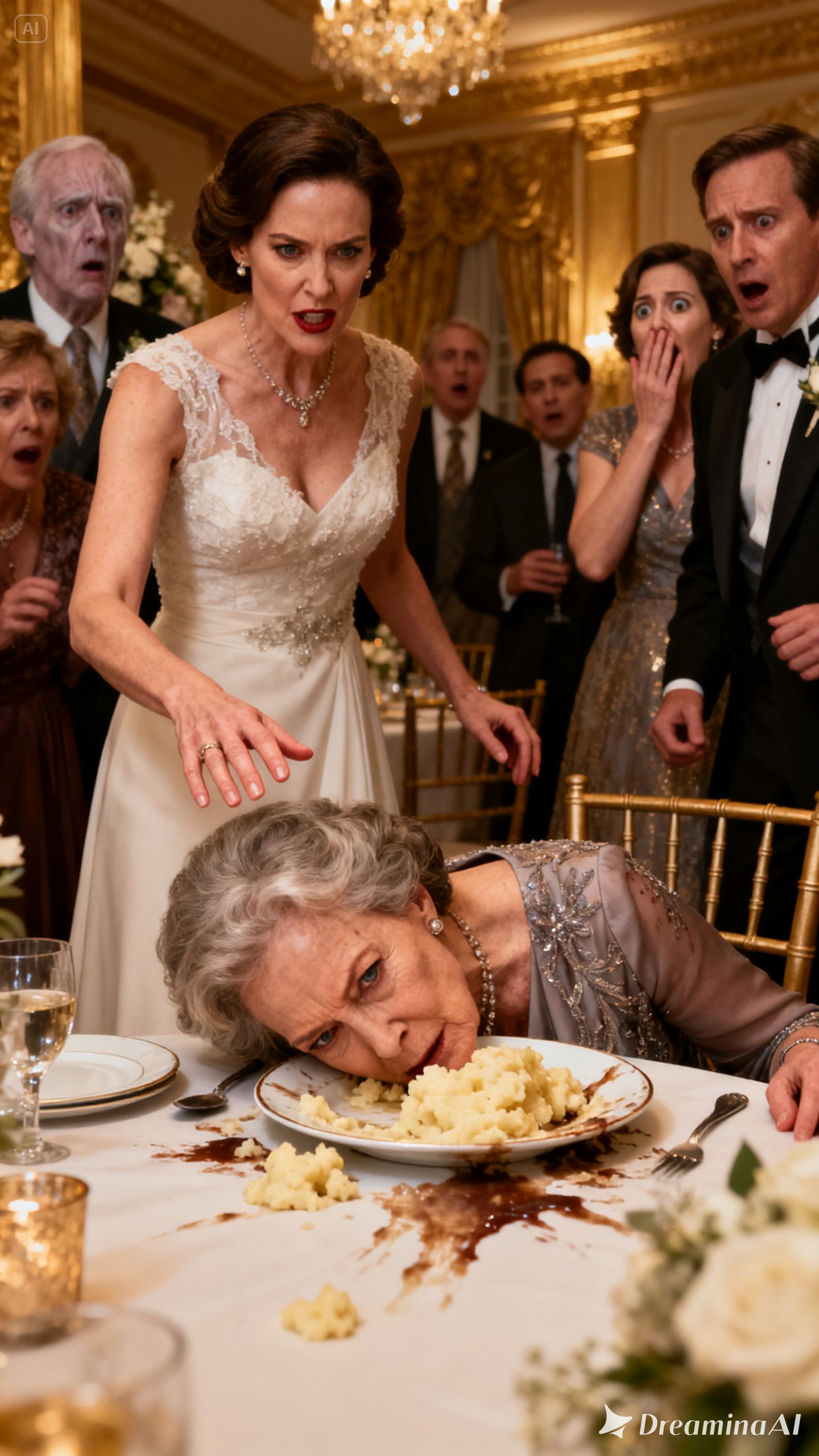At my son’s wedding, my dil smashed my face into the hot mashed potatoes. “Taste the food, old witch!” she said. That’s when someone among the guests turned pale with terror and screamed: “She’s a billionaire!”  That night I did something that…