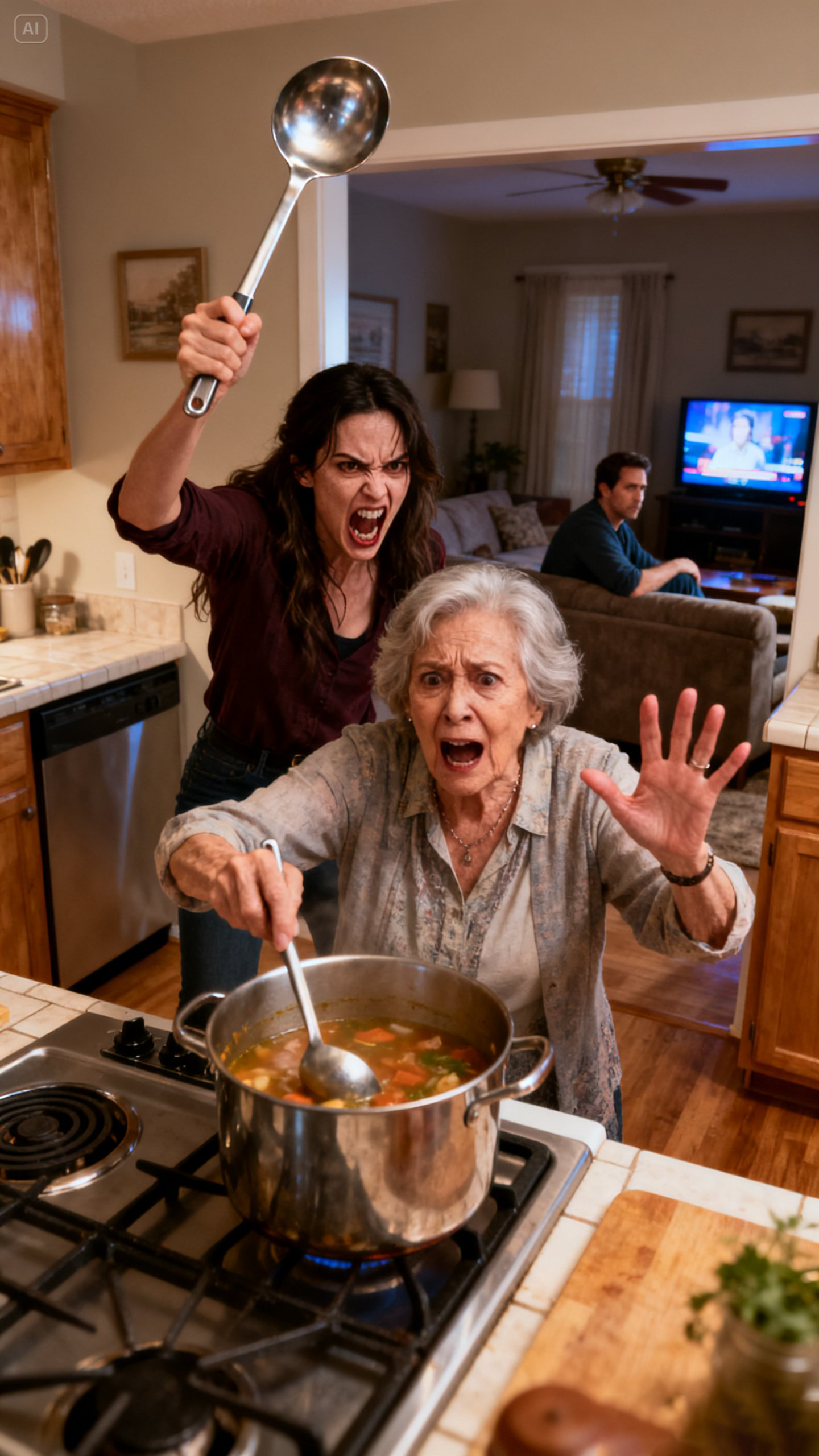 I was stirring the soup when my daughter-in-law slammed the ladle on my head. ‘Who cooks like that, useless woman?!’ she yelled. My son just turned up the TV, pretending not to hear. Five minutes later, a loud crash shook the kitchen. He ran in — and froze at what I’d done.