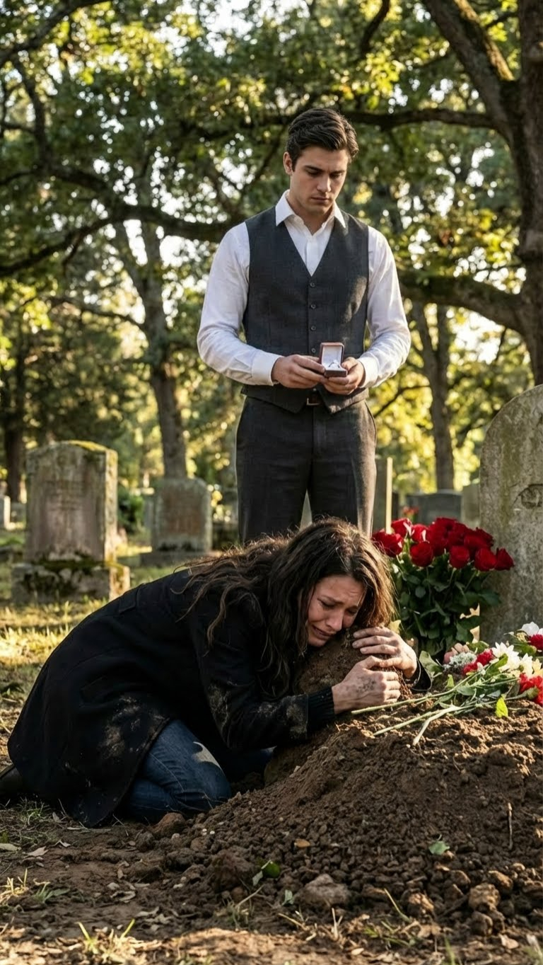 “Rest in peace, my love,” I sobbed. “Will you marry me?” a voice answered from behind. I spun around. Standing on the fresh dirt was the man I buried yesterday, holding a ring. “I’m not done with you yet.”