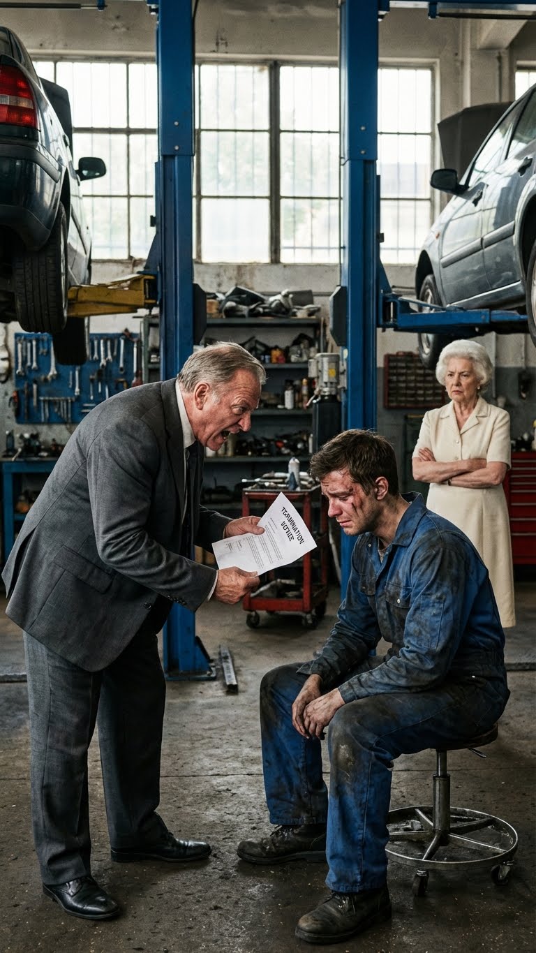 I was fired for fixing a poor old woman’s car for free. “That’s why you’re still poor!” my boss sneered. I went home broke and defeated. Days later, an unknown number called. “I have a job offer for you, but you need to come in for an interview immediately—tonight.” When I arrived, what happened made me freeze. It wasn’t an interview; it was a state-of-the-art auto shop, and my name was on the sign above the door. Turns out the “poor old woman” wasn’t poor—she was…