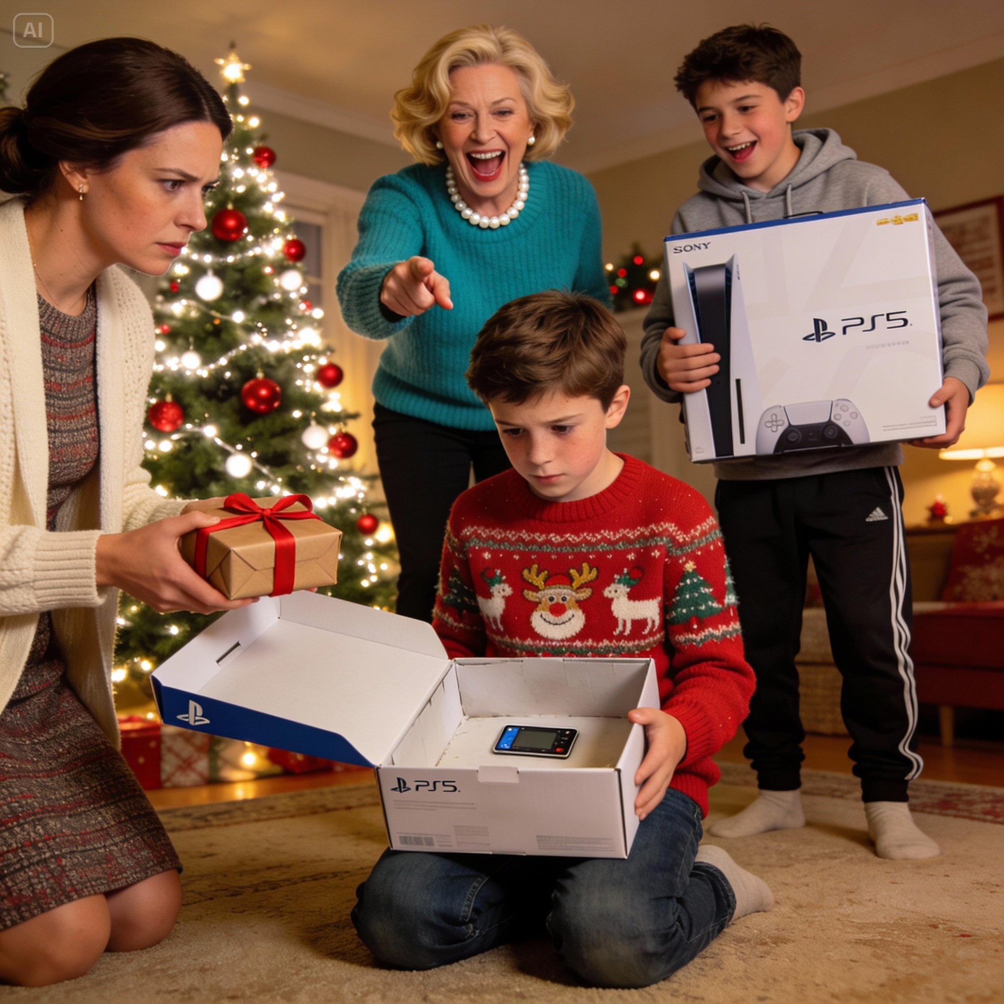During Christmas gift opening, my son excitedly unwrapped a PlayStation 5 box—only to find it empty.