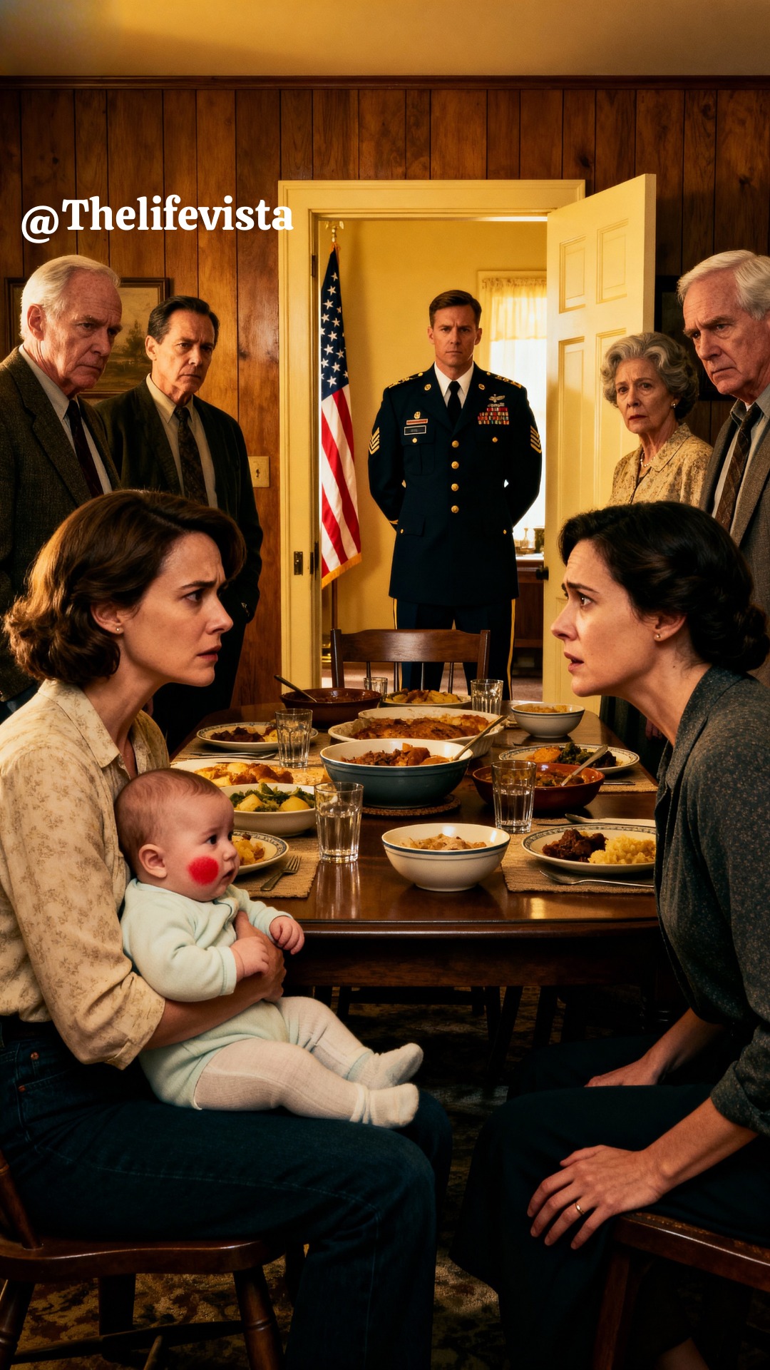 My sister slapped my baby during Christmas dinner and claimed I was “overreacting.” Everyone just sat there in silence—until my husband, a military commander, stood up, locked eyes with her, and said two words: “Get out.” She never came back, and what happened after shook the entire family.
