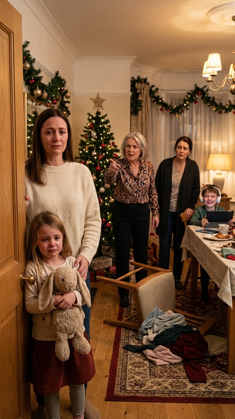 I never told my parents that I was the one who bought back our family home—my CEO sister happily took the credit. At Christmas dinner, my eight-year-old daughter tripped and accidentally spilled juice on my sister’s shoe. She sneered, “Like mother, like daughter. Both of you are useless wastes of space.” When I wanted to tell the truth, she slapped my child so hard she collapsed onto the floor, sobbing. My mother poured wine over my daughter’s head and hissed, “Pathetic freeloader. Stop crying and ruining the mood.” No one intervened. They kept eating. I carried my daughter out and said calmly, “Sarah, you’re fired. And get your parents out of my house.”