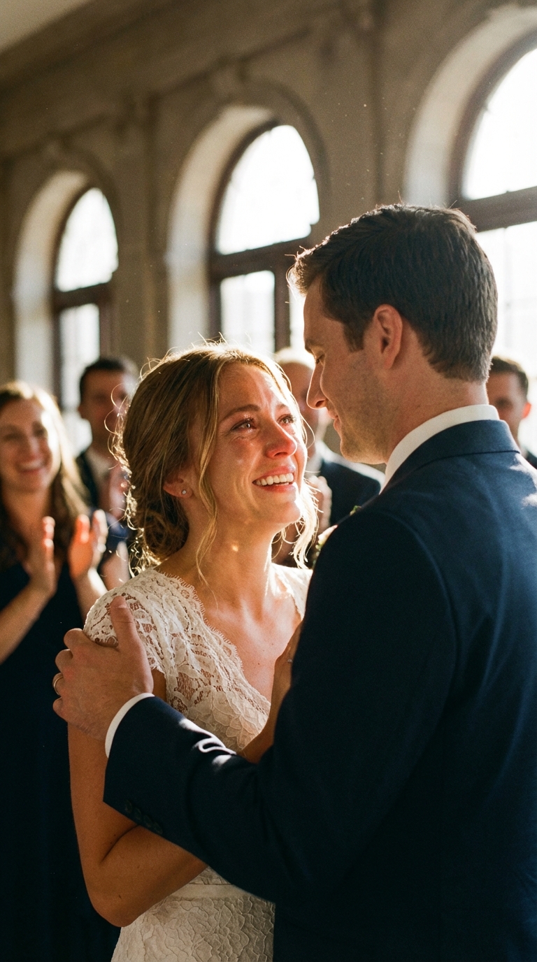 After I was stood up for the third time, the clerk said, “That handsome guy over there has been waiting all day too. You two should just get married.” We looked at each other and said, “Okay.” Ten minutes later, I had a husband.
