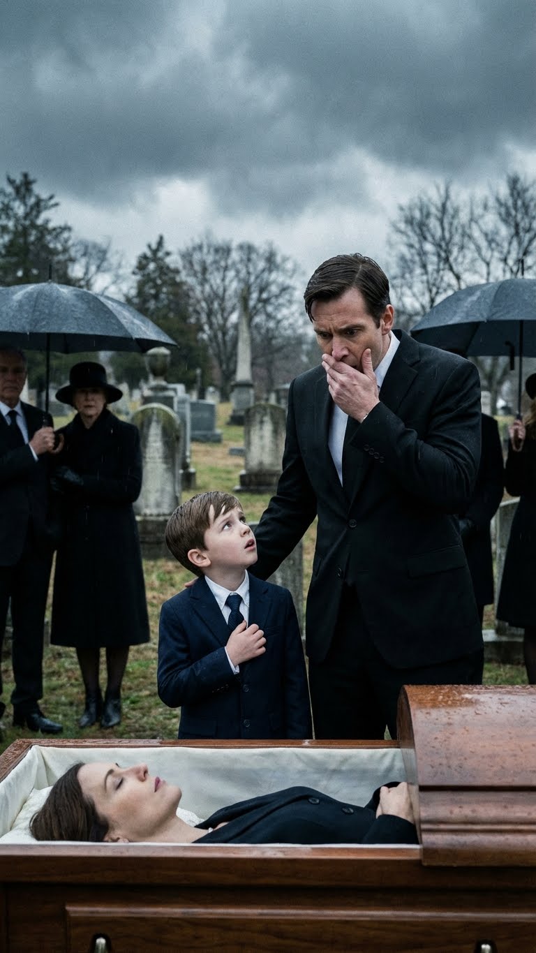Less than an hour after burying my wife, my seven-year-old whispered that she had phoned him from the coffin; at first I blamed grief, but when we dug it up and opened the lid, what we discovered stunned everyone there.