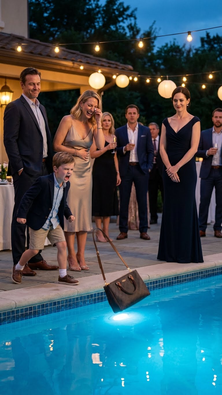 At my birthday dinner, my brother’s kid threw my purse into the pool and yelled, “Dad says you don’t deserve nice things.” His wife laughed so hard she cried. I just smiled and left. That night, I canceled his car loan payment. At 9:05 a.m., his car was gone from the driveway. And then…