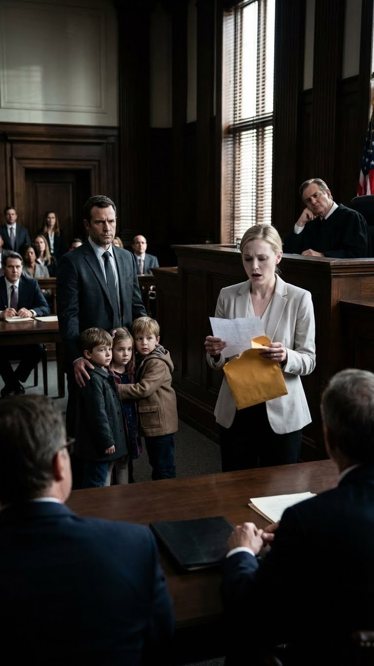 My wife divorced me after 15 years, confidently demanding a $900,000 settlement. “Pay up, or you never see the kids,” she smirked at the courthouse. She didn’t know I had secretly DNA tested all three children. When I slid a medical folder to the Judge, the room went dead silent. The Judge glared at her in disgust. “Ma’am,” he echoed, “why does this lab report state your youngest boy was fathered by his own uncle?” She turned ghost-white, trembling as…