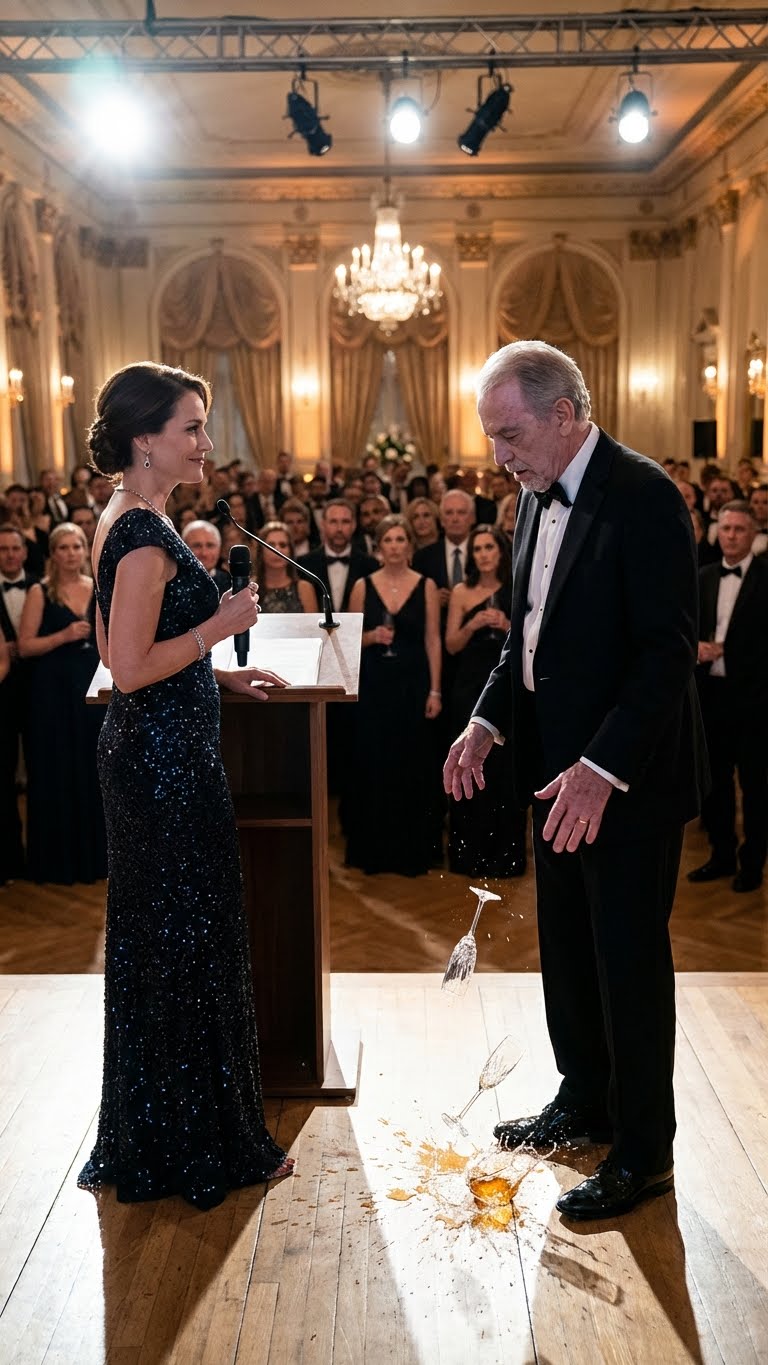 I never told my father that I was the state official approving his multi-million dollar charity grant. To him, my rehab job wasn’t a “real career.” At his platinum gala, he introduced me to 300 guests as “a janitor who crawls around in filth.” Everyone laughed. I calmly took the microphone from his hand and smiled. “Interesting introduction, Dr. Marcus. Now, let me tell everyone here who your daughter really is.” The champagne glass slipped from his fingers and shattered on the stage.