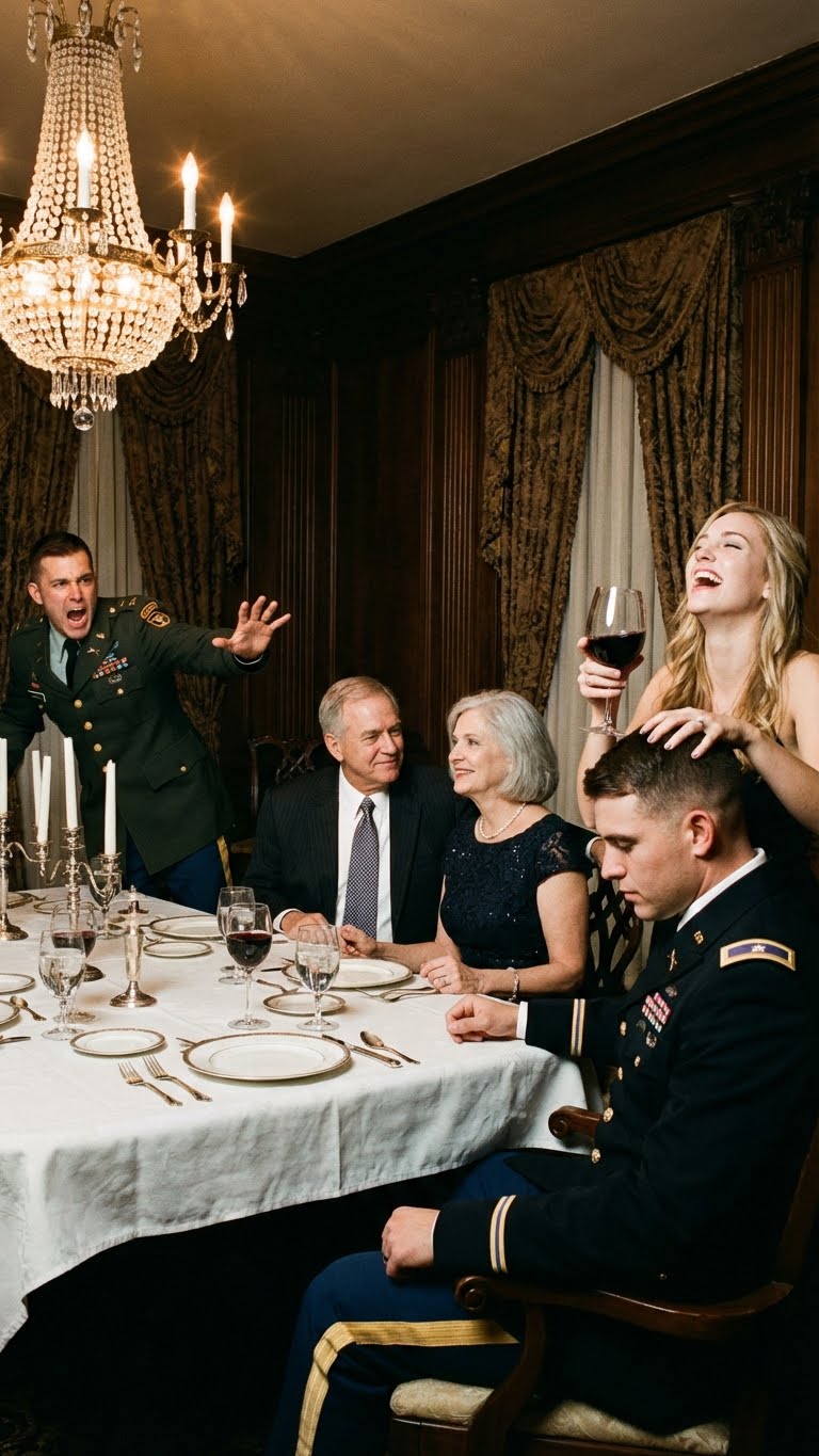 My sister laughed at dinner: “Meet my fiancé, a Ranger.” She mocked my uniform. Then he saw the task force patch, froze, snapped to attention, and barked, “Maya, stop. Do you know what that means?”