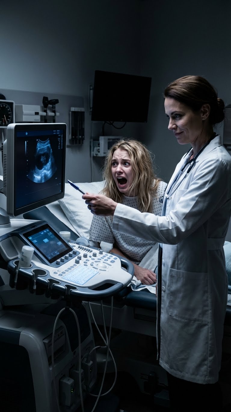 I never told my husband’s mistress that I was the obstetrician she came to see for an ultrasound. She flashed her phone screen at me, revealing a wallpaper of her and my husband locked in a kiss. She rubbed her belly, smirking, “It’s his baby. Once he sees the sonogram, he’ll leave his barren wife.” I performed the scan silently. Then I turned the screen to her. “Good news,” I said calmly. “There is no baby. My husband has been sterile since 2010. However,” I pointed to a dark mass on the screen, “that shadow isn’t a fetus. It is…..” Her smirk vanished, replaced by pure terror.
