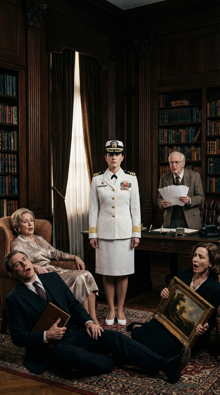 My family treated me like the “poor sibling” because I joined the Navy while they drove Bentleys. They didn’t know that I command a destroyer and earn millions. At my father’s country estate sale, my brother chose the antique desk and my sister took the oil paintings. My stepmother looked at me and said, “You can have whatever’s left after the sale—the damaged stuff nobody bids on.” The auctioneer looked confused and said, “Ma’am, all the property was sold last year…” Then I told them, “You have 60 days to vacate. I’m the captain now.” Their faces went pale.