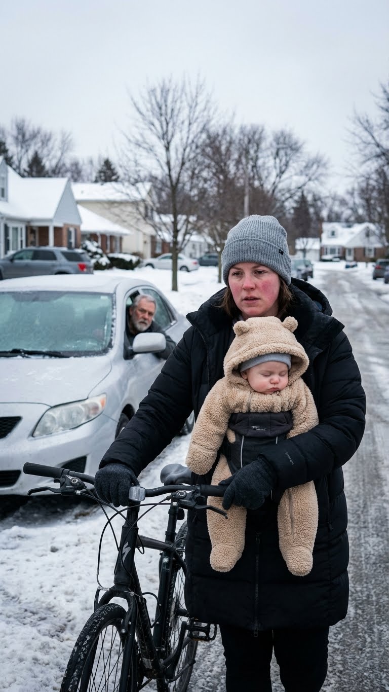 I walked through freezing snow with my newborn because my parents said we were broke. Suddenly, my billionaire grandpa pulled up. “Why aren’t you driving the Mercedes I bought you?” he demanded. “My sister has it,” I whispered. He turned to his driver. “Head to the police station.” When we looked at the bank records, the truth about my “poverty” left the officer in shock…