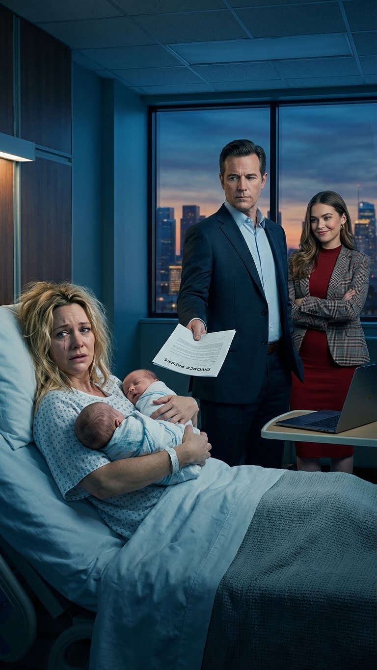 Hours after our twins’ C-section, my husband and his mistress served me with divorce papers. “I’m done pretending,” he sneered. He thought I was broken and powerless. He didn’t know I was the secret owner of his entire empire. The next morning, when his key card was declined at the CEO elevator, he was furious. But when the elevator doors opened to reveal me, his fury turned to terror.
