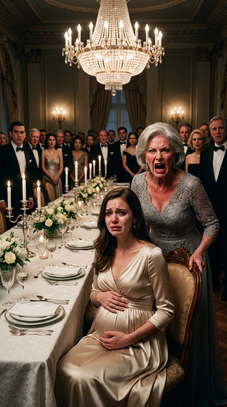 When her mother-in-law pulled the chair from under her at a family dinner, the eight-months-pregnant woman crashed to the floor — and the scream that followed silenced the entire hall.