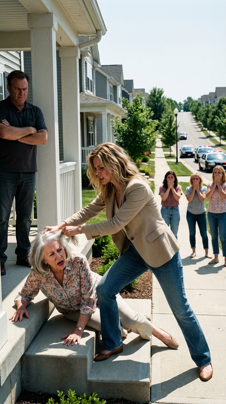 My son-in-law threw me to the floor of the $3 million mansion I paid for. “Stay down, Linda,” he snarled. My daughter dragged me out by my hair, screaming, “You’re nothing! This house is ours now!” A neighbor was watching from the window and called 911. When the cops arrived, my daughter tried to play the victim. “She slipped,” she sobbed. But the officer looked at my injuries. I finally broke my silence.