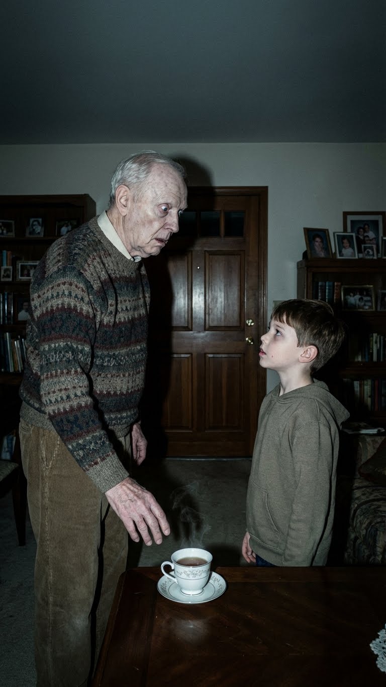 My son and his wife went on a cruise, leaving me to babysit my 8-year-old grandson, who was born mute. When the door shut, he looked at me and said in a perfect voice: “Grandpa, don’t drink the tea mom made… she plotted.” My blood ran cold…