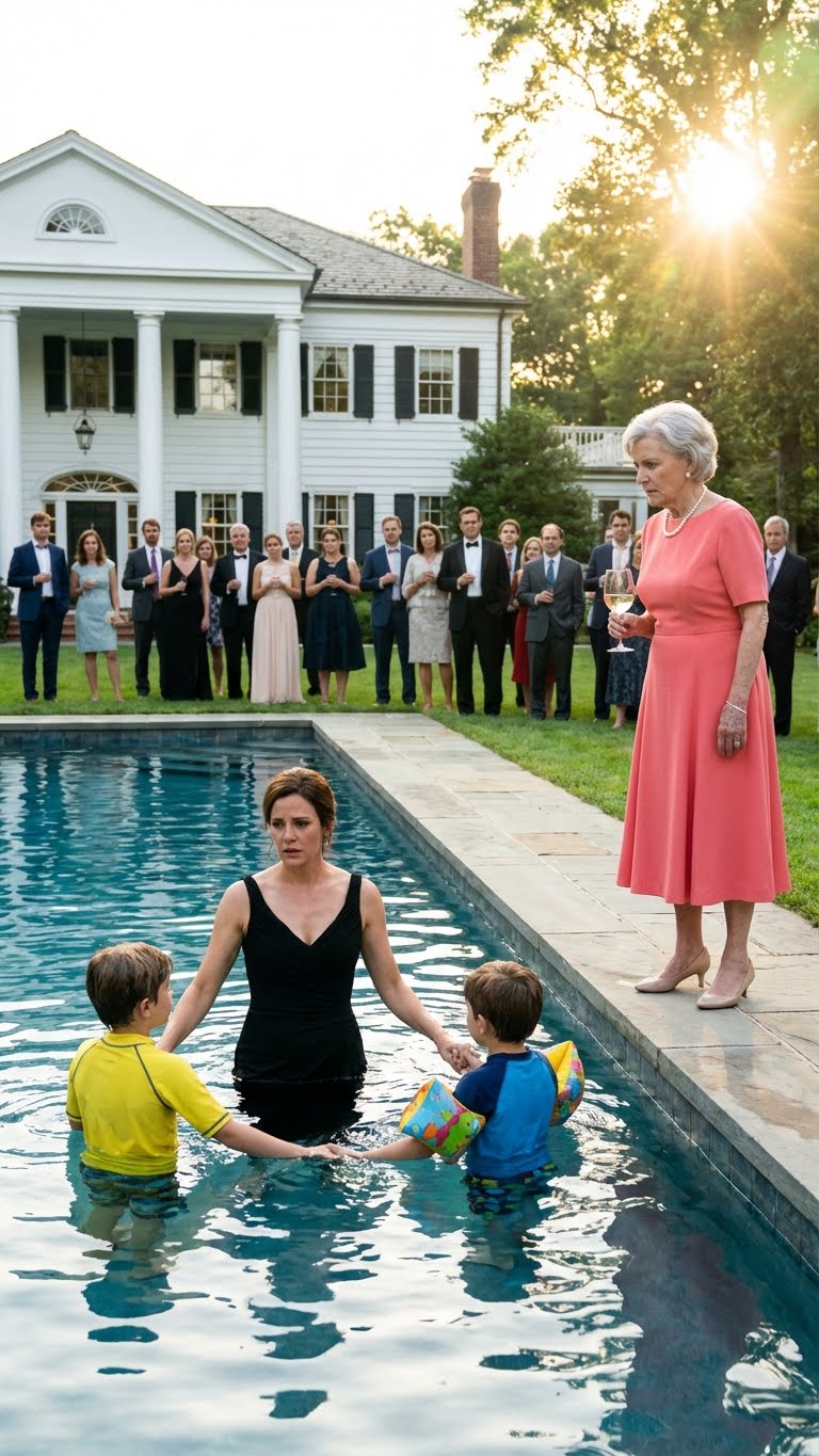 “Get out of the pool,” my mother snapped, clutching her wine like a weapon. “This party isn’t for divorced women who failed at life.” As I led my boys away in silence, I knew something she didn’t: she didn’t own the house she just tried to evict me from.