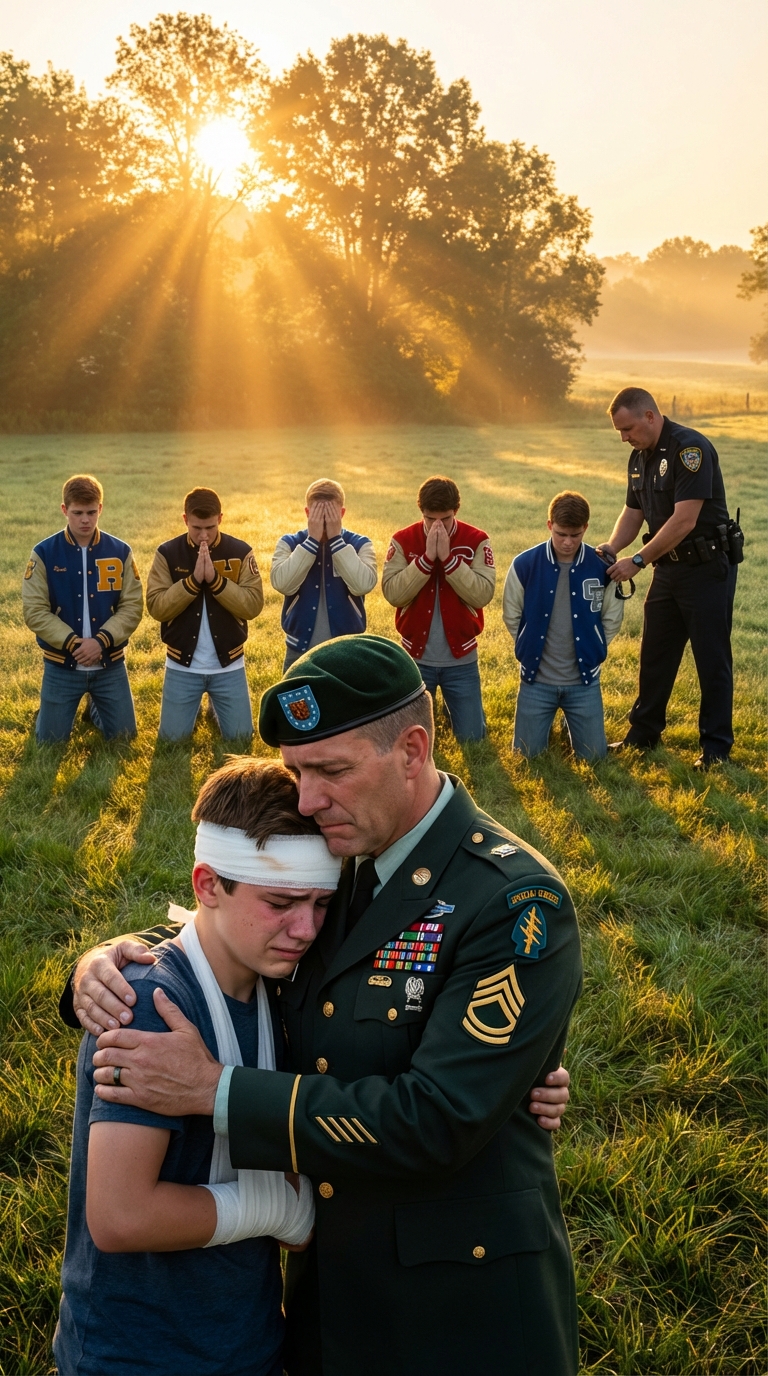 I was a green beret for 20 years. My son’s principal called: ‘Your son was beaten with a padlock in a sock.’ Seniors. He is in a coma. I visited the school to get info. The superintendent said, ‘They’re scholarship athletes. We’re expelling anyone else if you want.’ I didn’t say anything. Next, all 6 athletes were in the same hospital as my son. Their fathers showed up at my door with guns. Their biggest mistake…