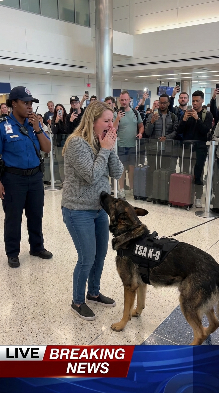 I was rushing through airport security, 7 months pregnant, when a TSA dog attacked me. He wouldn’t stop barking at my stomach. “Ma’am, step aside!” the officers yelled. I was terrified, thinking I’d be arrested. But the dog wasn’t smelling a b0mb. He was smelling my baby. That German Shepherd stopped me from boarding a flight that would have ki;ll;ed us both.