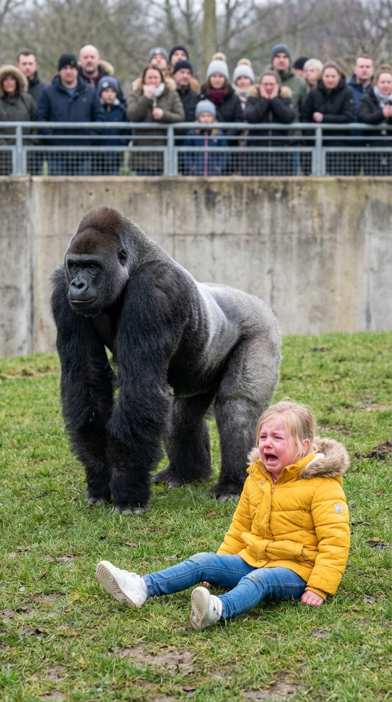 My 7-year-old fell into the gorilla pit. “Shoot him! He’s going to ki;ll her!” the crowd screamed. The zookeepers froze. As the massive beast raised his fist over my trembling child, she whispered, “Daddy…” I covered my eyes in terror. Then, the gorilla’s next move uncovered a miracle that stunned the world..
