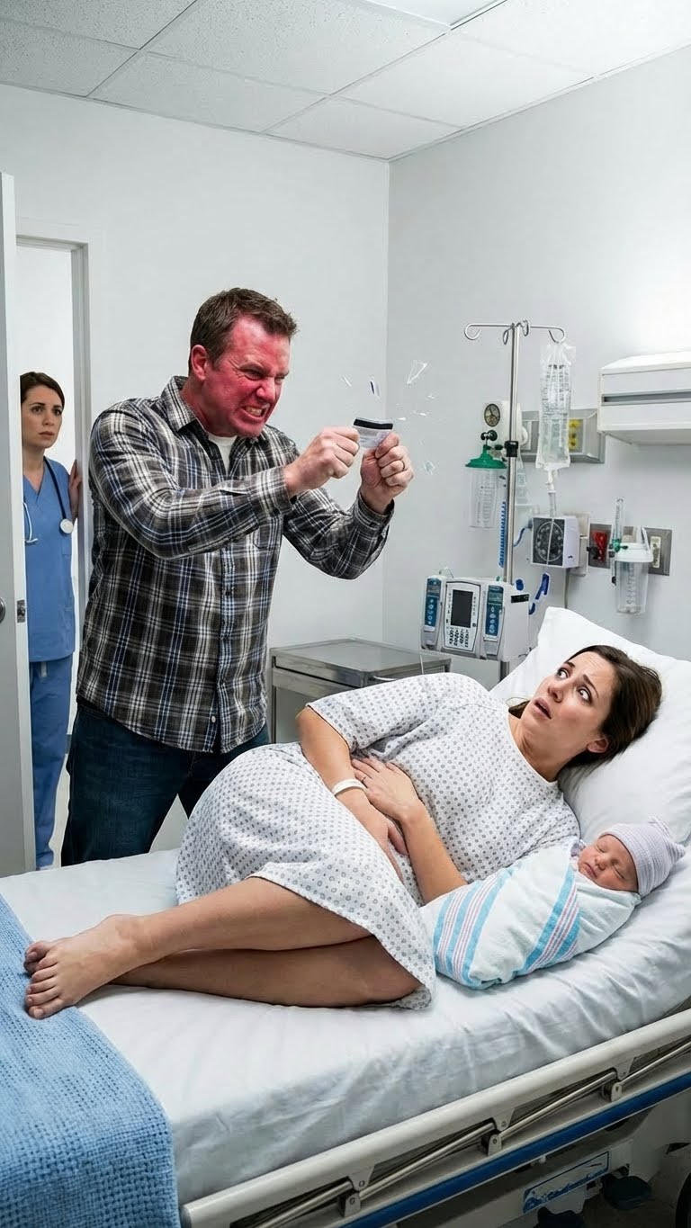 The nurse handed me my newborn baby, but my husband slapped the child out of my arms. “That thing isn’t mine!” he roared. “I’m leaving you and taking all the money!” He emptied my purse on the floor and stomped on my phone so I couldn’t call for help. An hour later, his knees hit the floor…