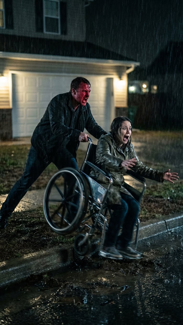 I returned home in a wheelchair after the accident. My husband laughed and pushed me down the front steps. “I’m not a nurse, I’m a husband!” he yelled. “Sign the divorce papers or I’ll leave you here to rot!” he went inside to drink beer with his friends, slamming the door. He had no idea I could actually walk, and I had just done something that made him screamed…