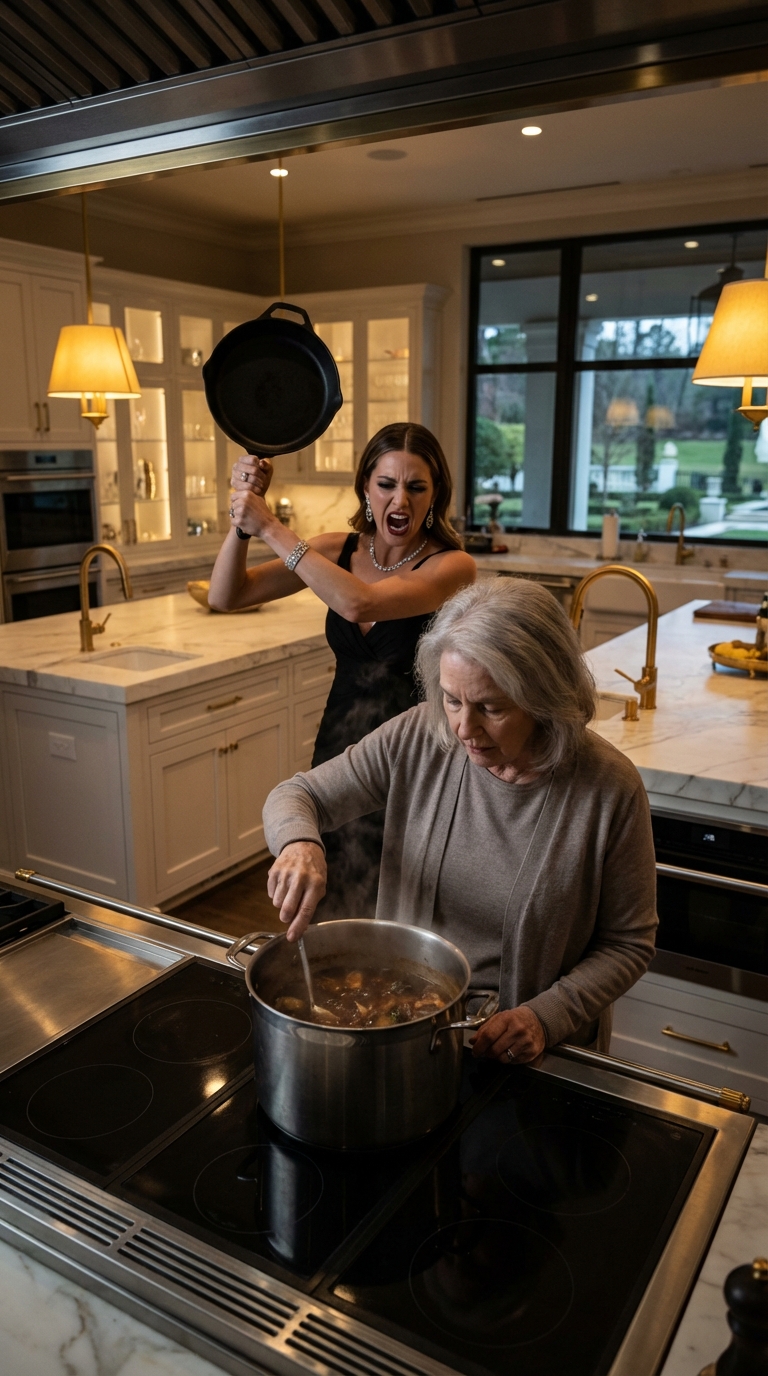 My daughter-in-law swung a cast-iron pot into my spine while I cooked his favorite stew, not knowing my son had come home early, and that one silent moment cost her $180,000 a month.