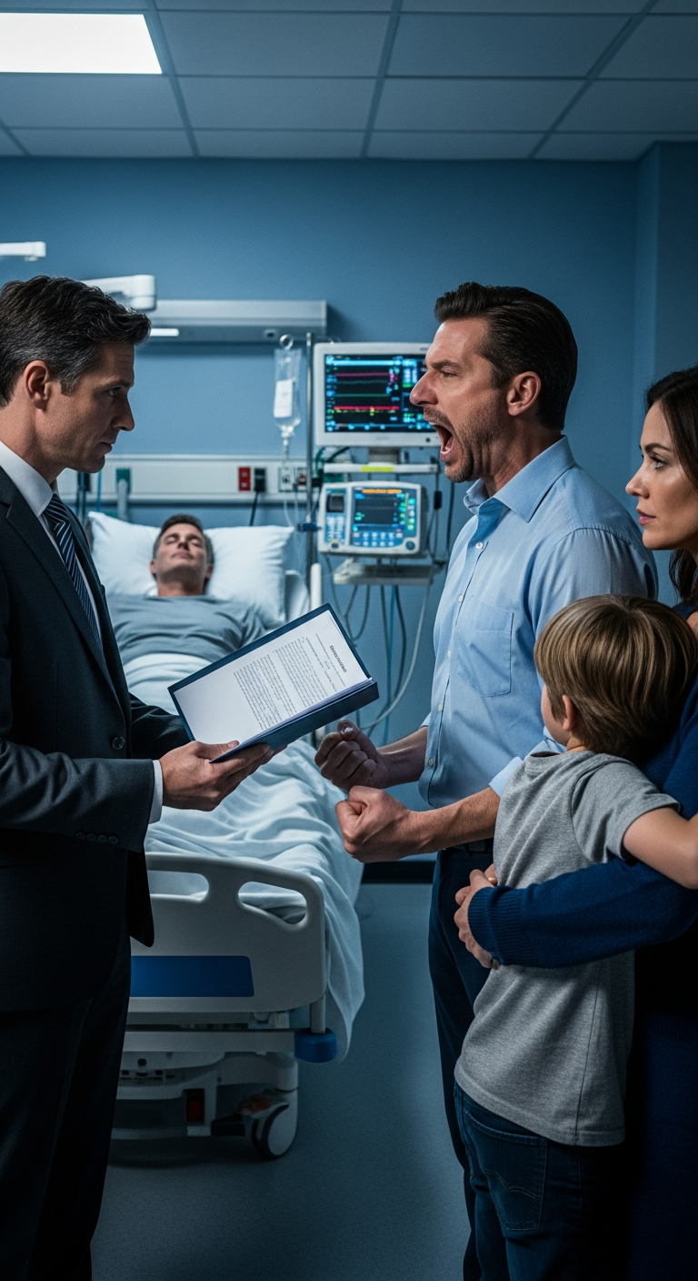 My husband was in a coma when his brother demanded a DNA test, calling our son a “bastard” to steal the inheritance. He sneered, “He doesn’t look like a Miller.” I stayed silent and signed the papers. When the results proved the truth, he smirked—until the lawyer revealed a secret document Joel signed months ago that made his face turn white… Then, my husband’s hand moved…
