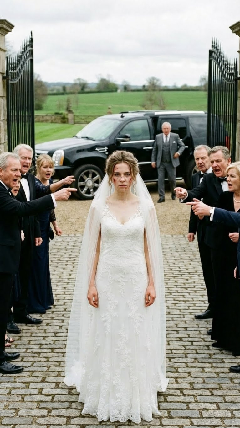 I arrived late to my wedding after emergency surgery, still in pain, when his family blocked the gate and shouted, “Our son married someone else—leave!” They didn’t know who was stepping out of the black SUV behind me.