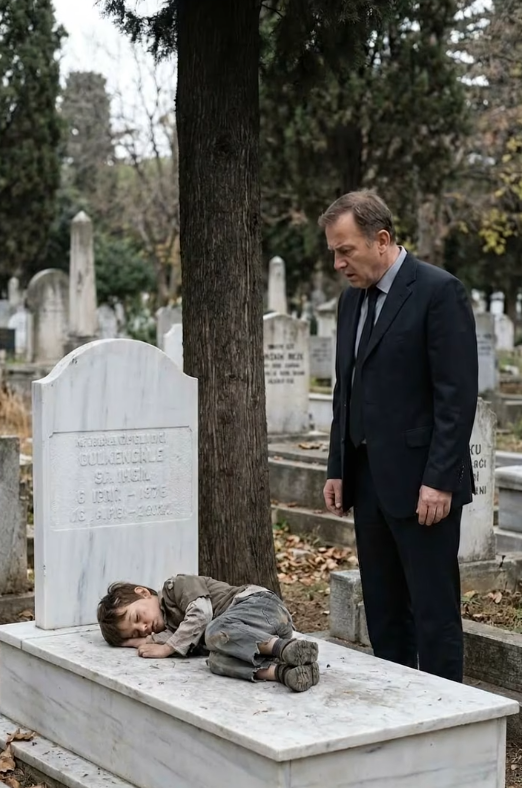 The day I went to visit my wife’s grave like I did every year, I found a barefoot child lying on the headstone, clutching her photo. He whispered, ‘Sorry, Mom’… and I realized my wife had been hiding a secret from me our entire marriage.