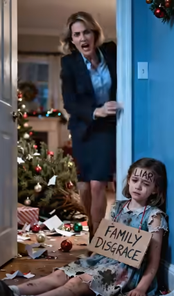 At Christmas, while I was at work, my family branded my 7-year-old daughter a “liar,” hung a sign around her neck that said “family disgrace,” and left her starving in a corner for hours. I didn’t scream. I didn’t cry. I simply took action. Two days later, their phones wouldn’t stop ringing… and they had no idea what was about to happen next.