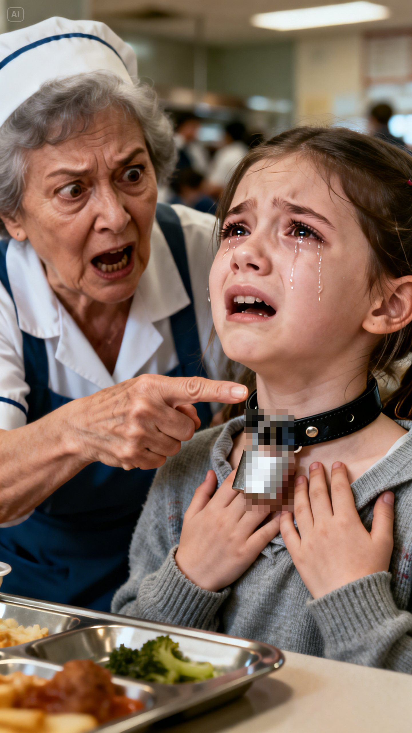 She refused the free school lunch, but when the cafeteria lady saw the padlock hidden under her collar, everything changed. I’m still shaking.