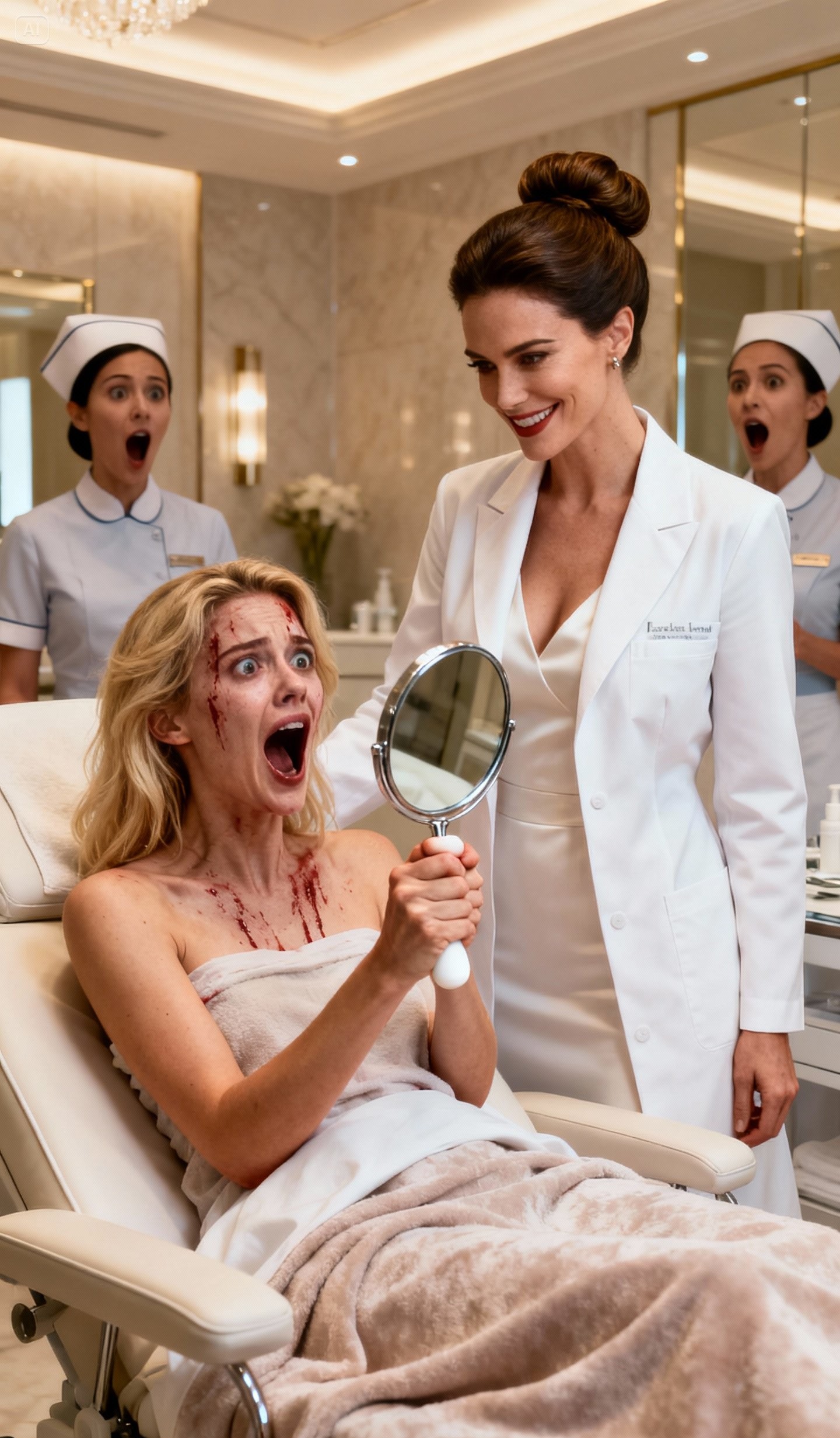 on the wedding morning, i opened the bathroom door and saw my wife frozen before the mirror, her silver hair cut away—while my daughter-in-law laughed on camera, calling it a “prank.” i stayed silent until the consequences came… and she began to tremble…