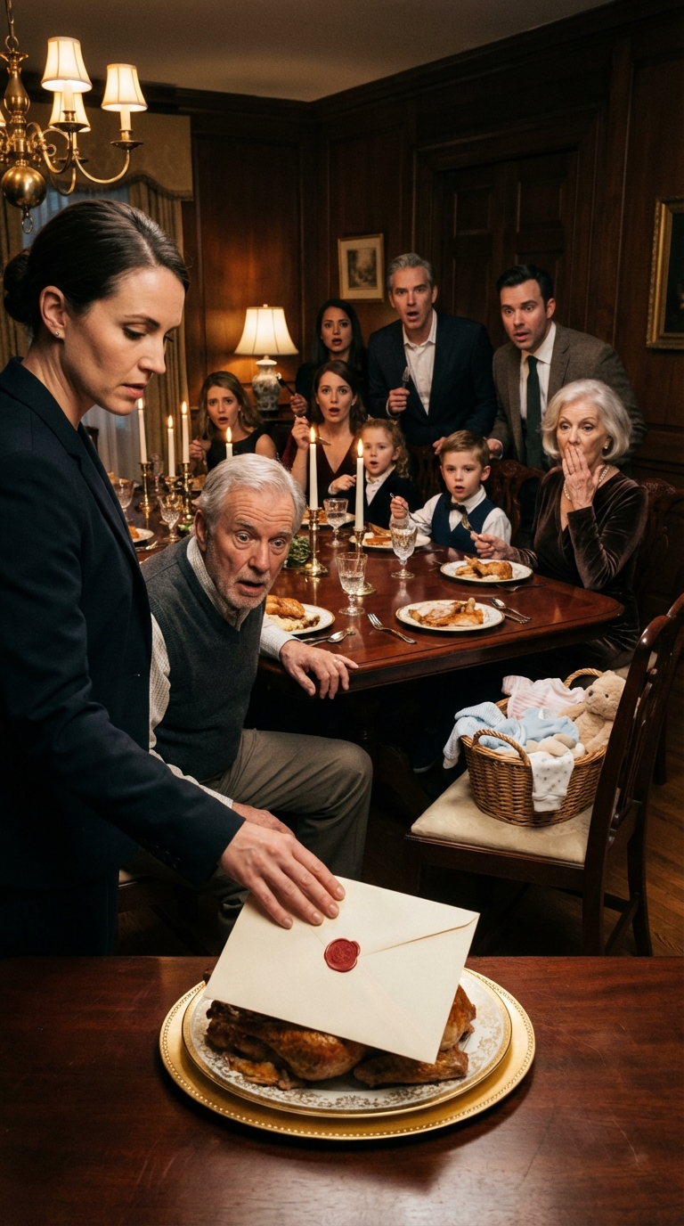 At Thanksgiving, my parents removed my seat from the table. My mom said, “There’s no room for disappointments.” As I walked out, I dropped an envelope on Dad’s plate and said, “Happy Thanksgiving. I finally know why you hate me.” The room went silent. What they discovered next made 23 relatives gasp.