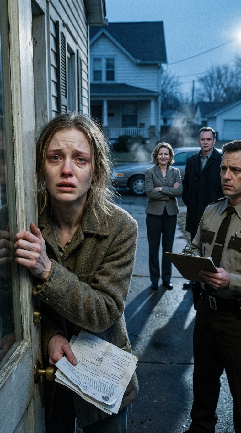 At 6 a.m., pounding shook my door. A deputy sheriff stood on my porch holding papers. “Eviction order.” My name was printed on it like I was some stranger in my own home.  My parents were across the street, watching—quiet, satisfied. My mom called out, “You should’ve done what I asked.” My dad said, “Pack. This is happening today.”  I didn’t scream. I asked the deputy, “Can you show me who filed this?”  He checked the top line, paused…  And his face changed.
