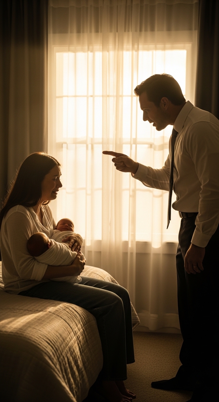 I was breastfeeding my newborn twins when my husband calmly announced that I would be sleeping in a storage room. Minutes later, the doorbell rang, and everything he thought he controlled collapsed.