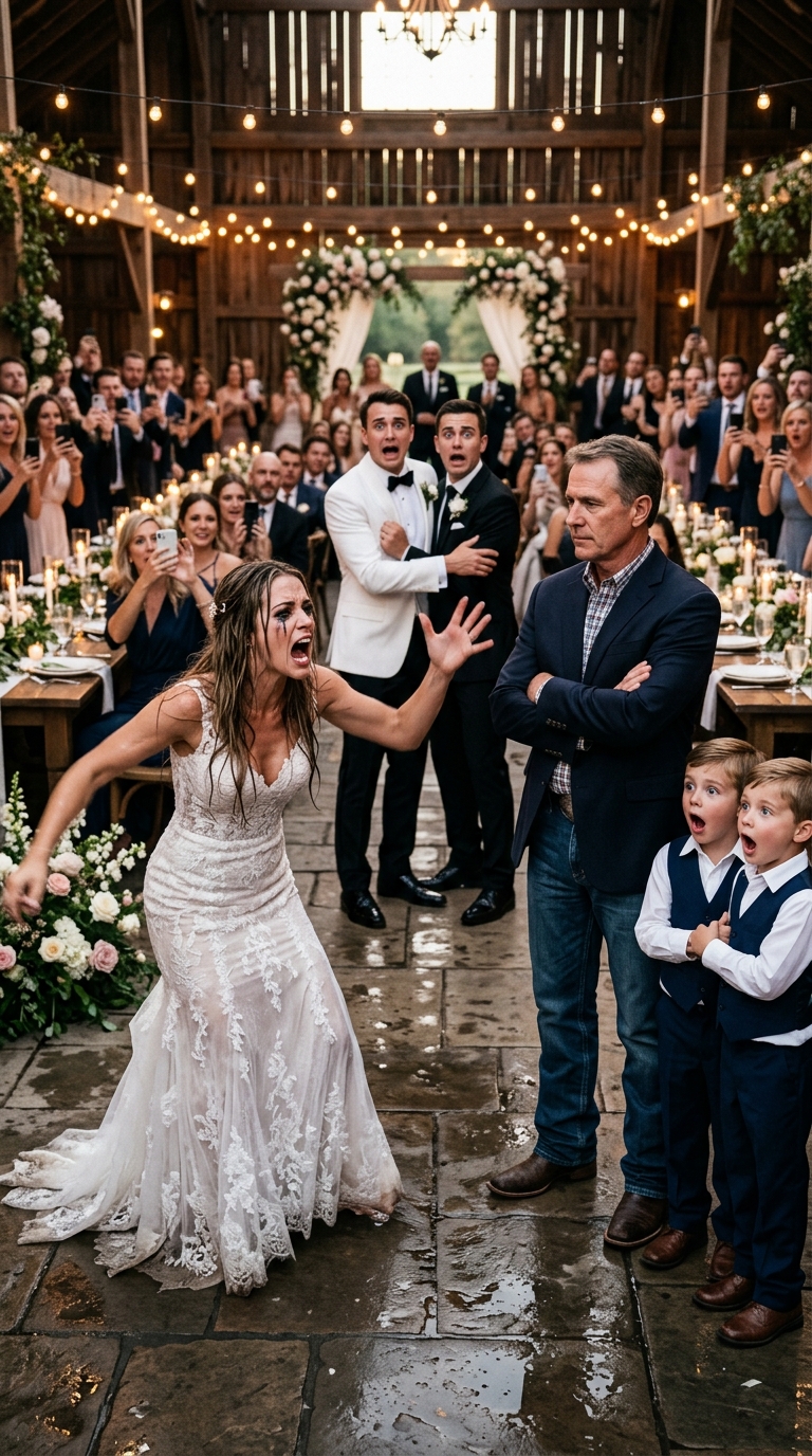 I returned to my ranch with my kids, and a bride in a custom wedding dress shouted at me, “Get off my property”. But when the agricultural sprinklers turned on, the police cars arrived, the man helping her couldn’t keep up the lie, and her $80,000 wedding blew up…