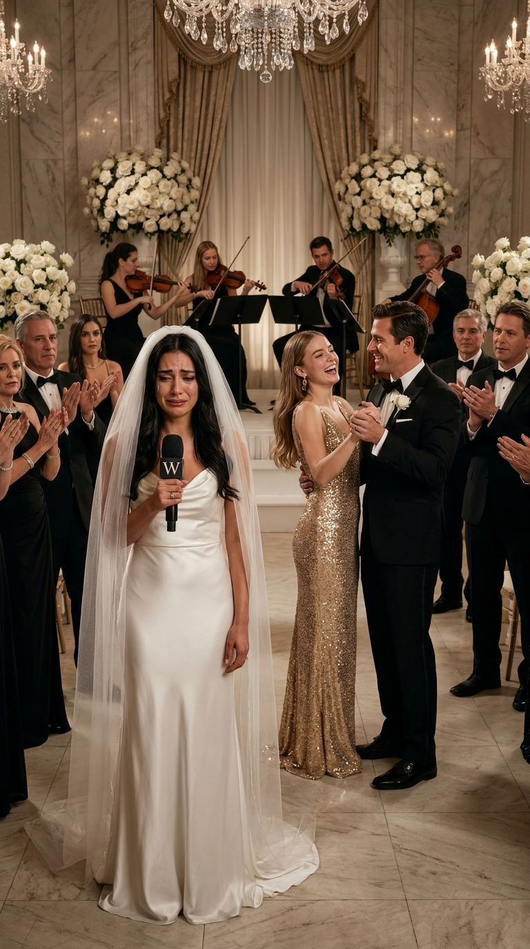 At our wedding, I watched my husband lift his glass and smile like he owned the room. “This dance,” he announced, “is for the woman I’ve loved for ten years.” My heart surged—until he walked past me… and stopped in front of my sister. The crowd erupted, clapping like it was romantic. I tasted blood where I bit my lip, then said one sentence into the microphone. His face drained. His knees buckled. And the music didn’t stop.