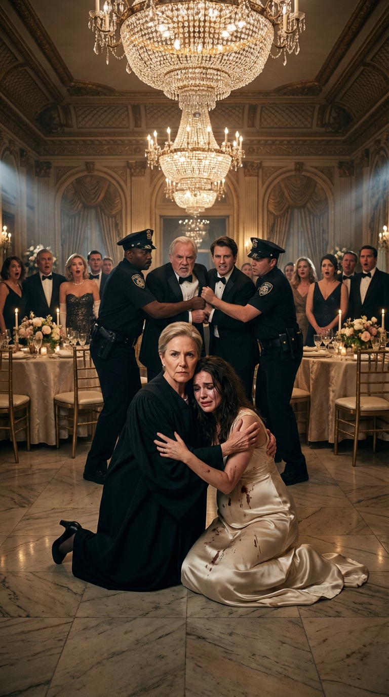 “Clean the floor with your dress, it’s all it’s worth,” my father-in-law sneered, pouring wine over my head while my husband filmed it for a joke. They kicked me out in the middle of a storm, calling my family ‘trash.’ They didn’t know my mother is the Supreme Court Justice who just signed the warrant for their empire’s tax fraud. At their grand charity gala, the music stopped as the police arrived. My mother walked in, wearing her judicial robes: “The joke is over. You’re going to a cell where the floors are even dirtier.”